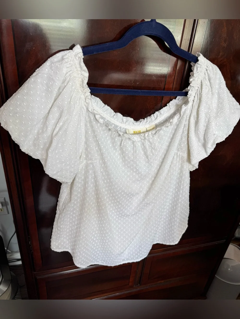 Anthropologie Maeve Sojourner Swiss Dot Off Shoulder White Top Size 12